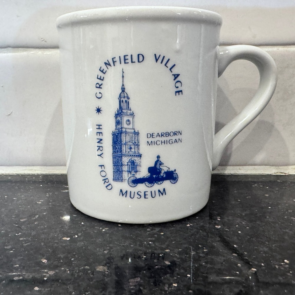 Greenfield Village Henry Ford Museum Coffee Mug Dearborn Michigan‎ White Blue